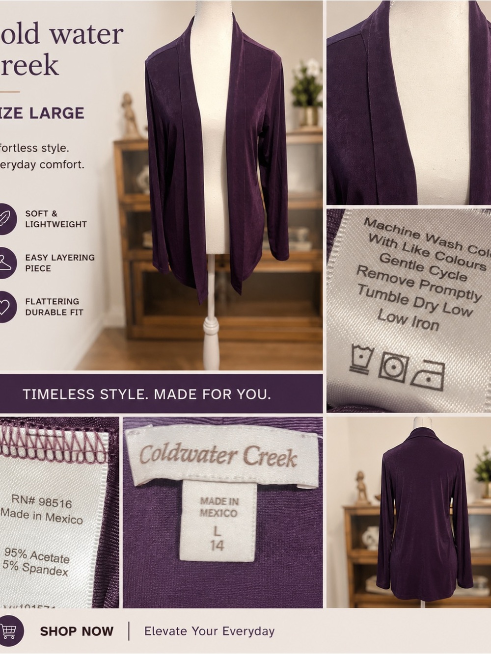 Coldwater Creek Women's Open-Front Cardigan — Plum Purple - Picture 2 of 4